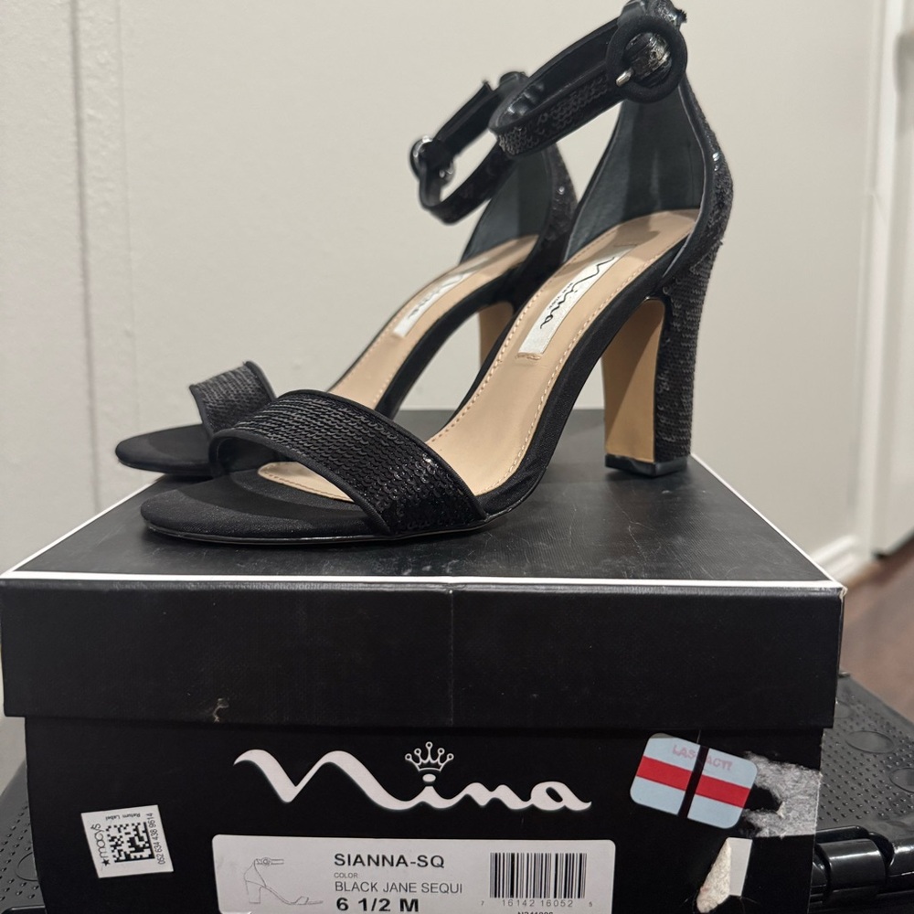 Nina Black Glitter Heels